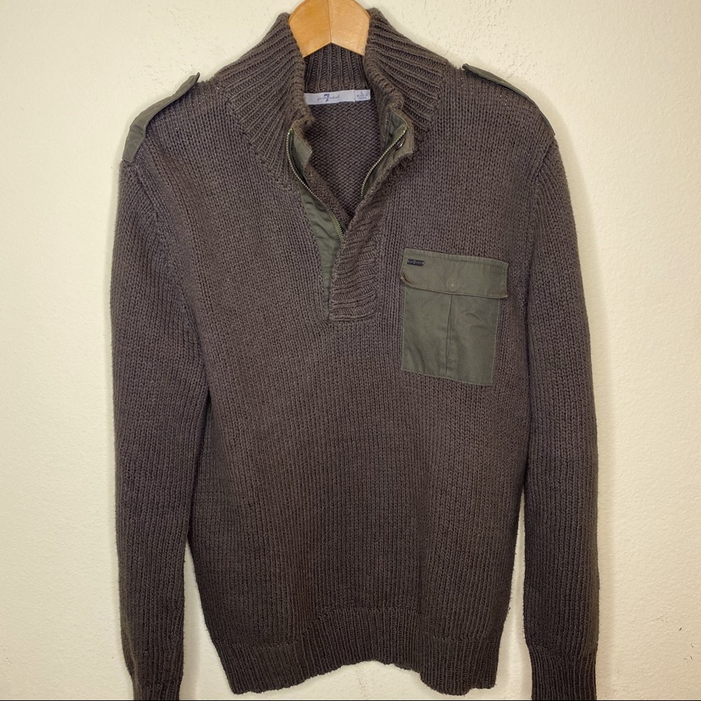 7 For All Mankind military Green Half Zip Sweater